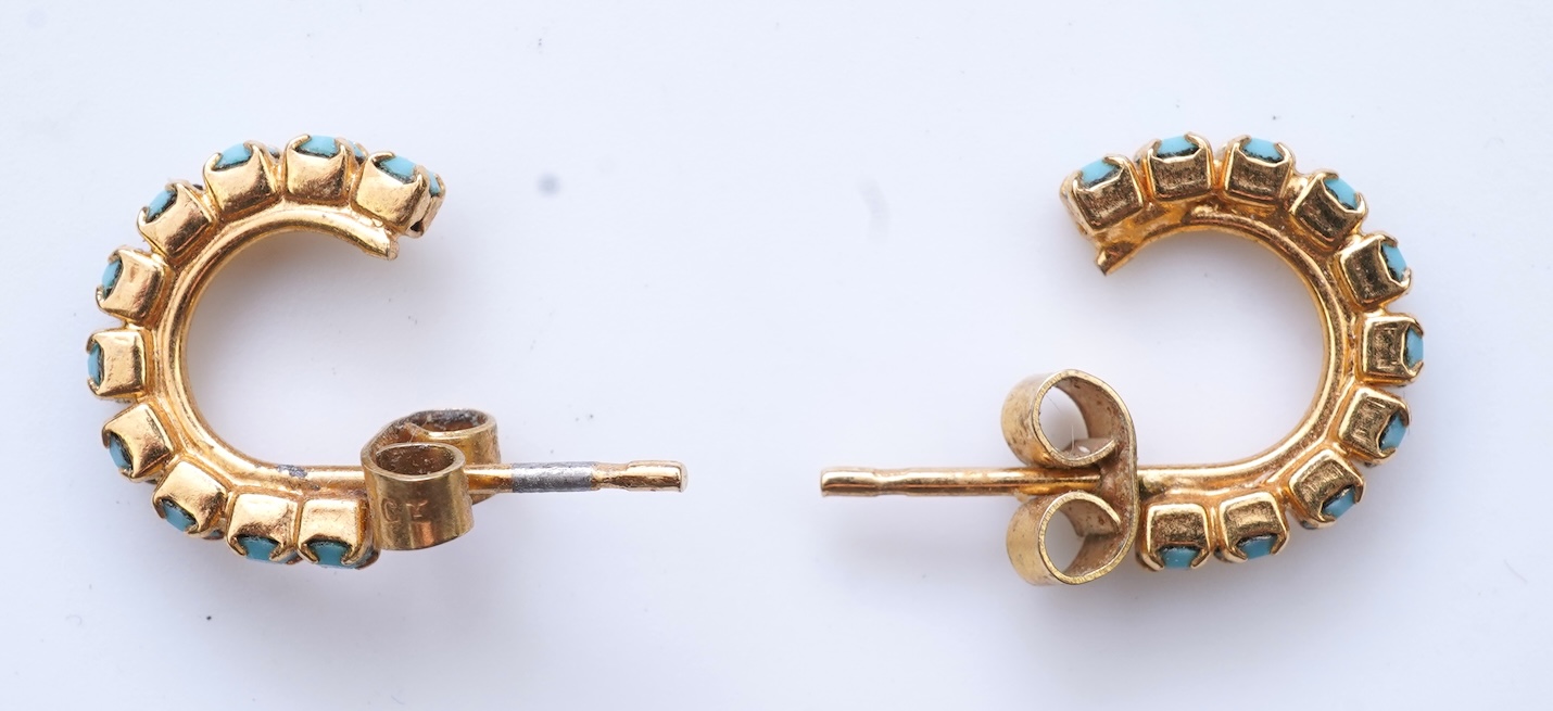 Eight pairs of earrings and pendant, comprising: a pair of onyx studs; a pair of emerald studs; a pair of sapphire and diamond drop earrings; a pair of opal drop earrings; a pair of garnet drop earrings; and a shell pend